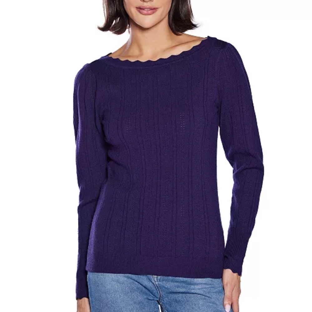 Belldini
Women's Scalloped-Trim Boat Neck Sweater